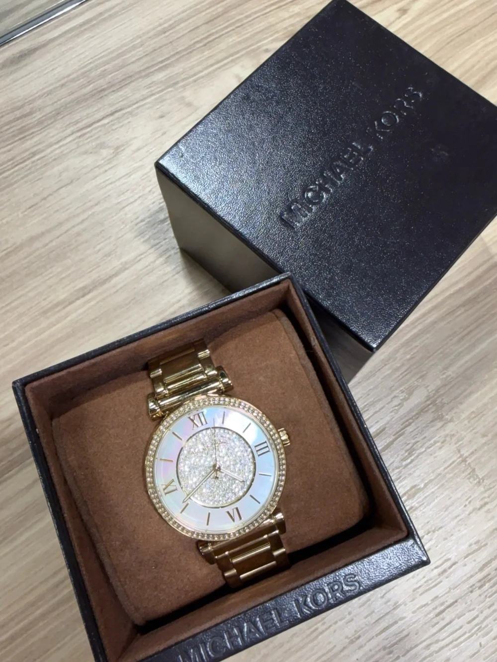 Michael Kors Gold-Tone Crystal Mother-of-Pearl Dial Women's Watch